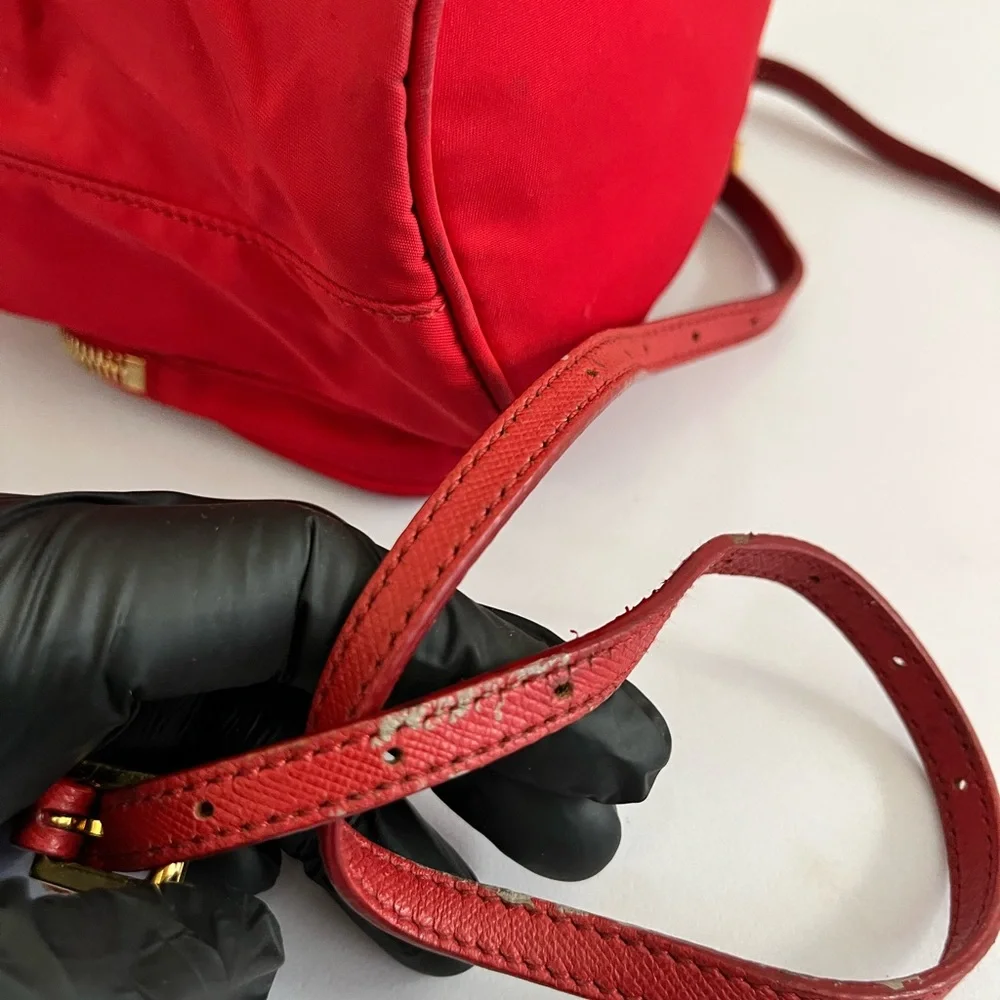 Prada Red Nylon Drawstring Crossbody Bucket Bag with Gold Hardware - Picture 16 of 16